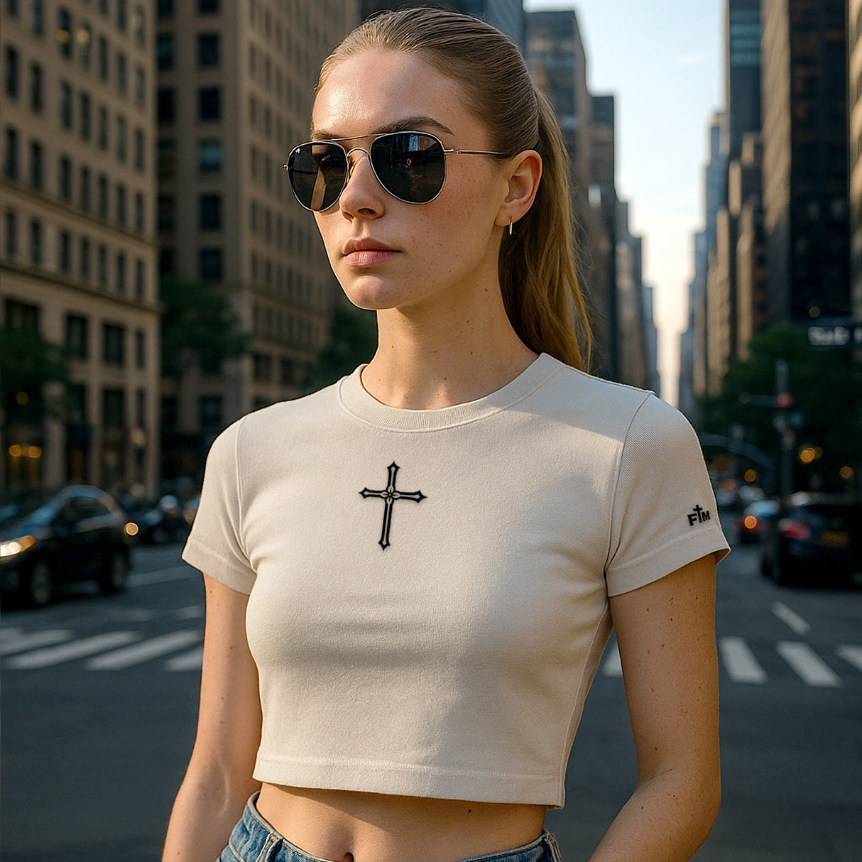 FM LUXE // Cross No. 01 Women's Embroidered Crop Top