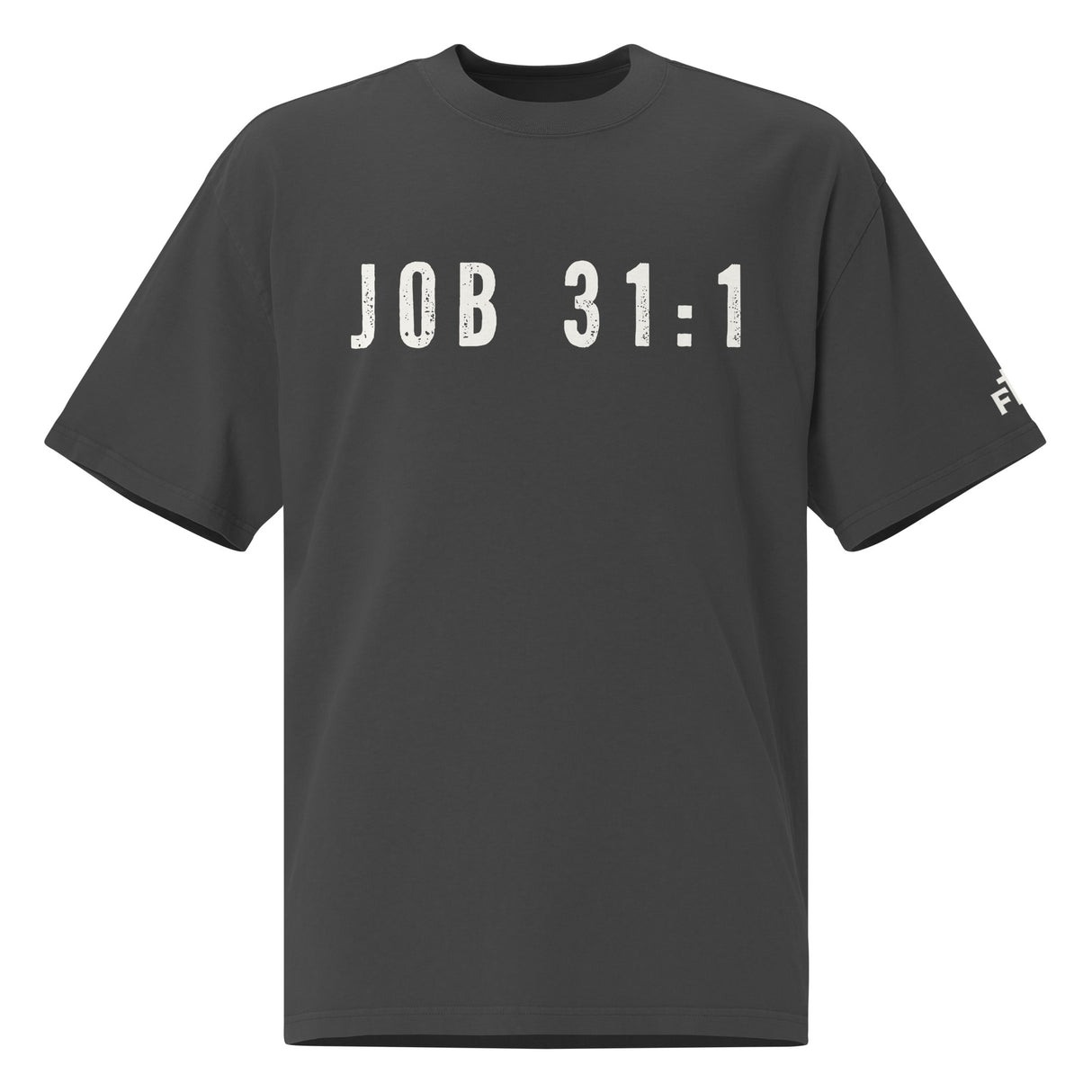 Black t-shirt with 'JOB 31:1' text on a white background