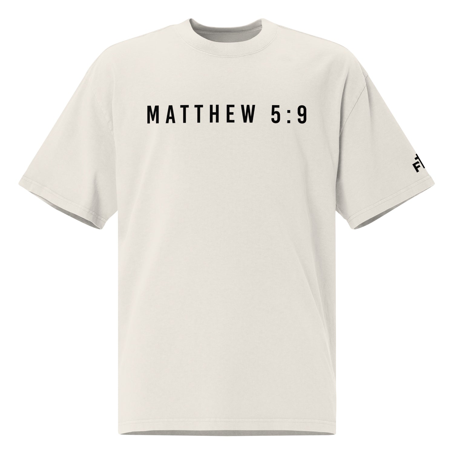 White t-shirt with 'MATTHEW 5:9' printed on a white background