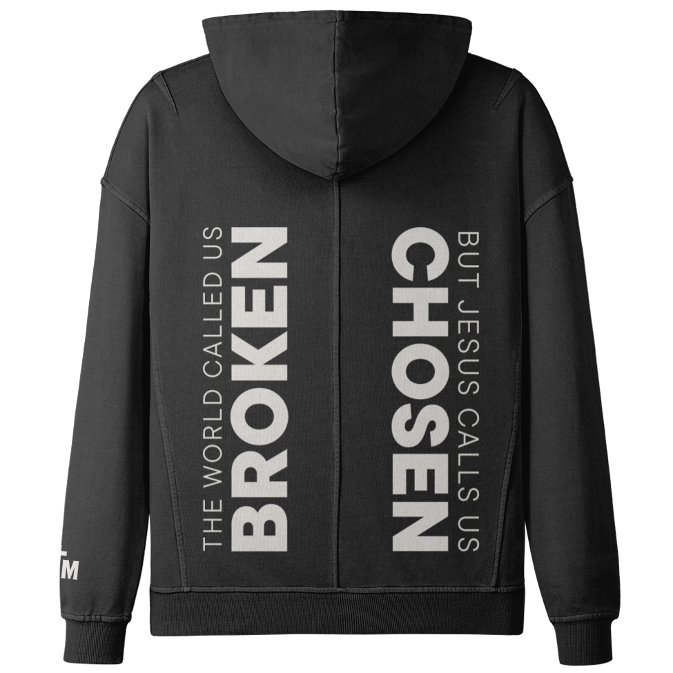 Black hoodie with text on the back on a white background