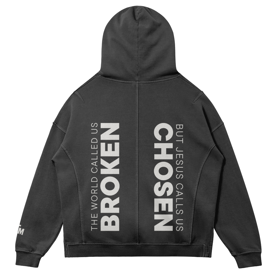 Black hoodie with text on the back on a white background