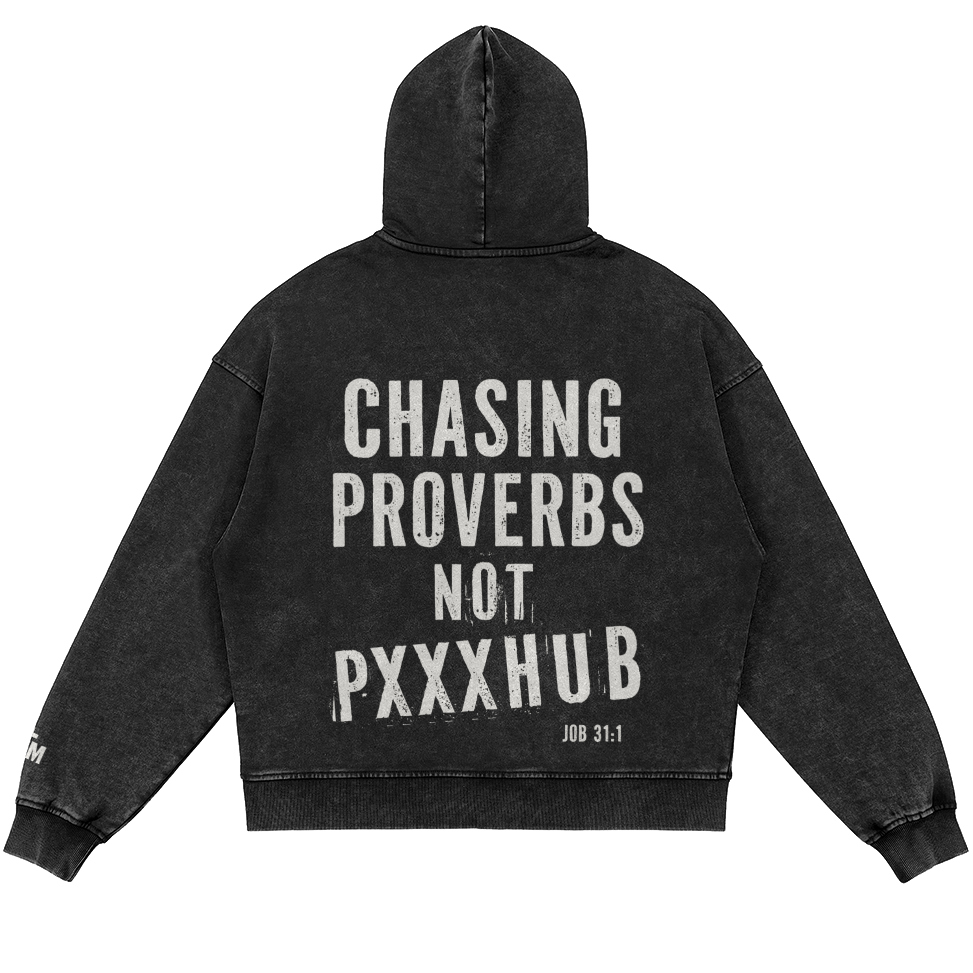 Black hoodie with text on the back on a white background