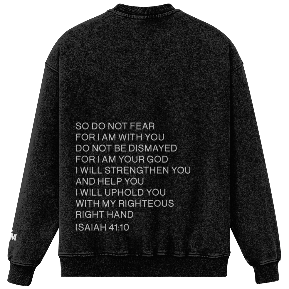 Black sweatshirt with text on the back on a white background