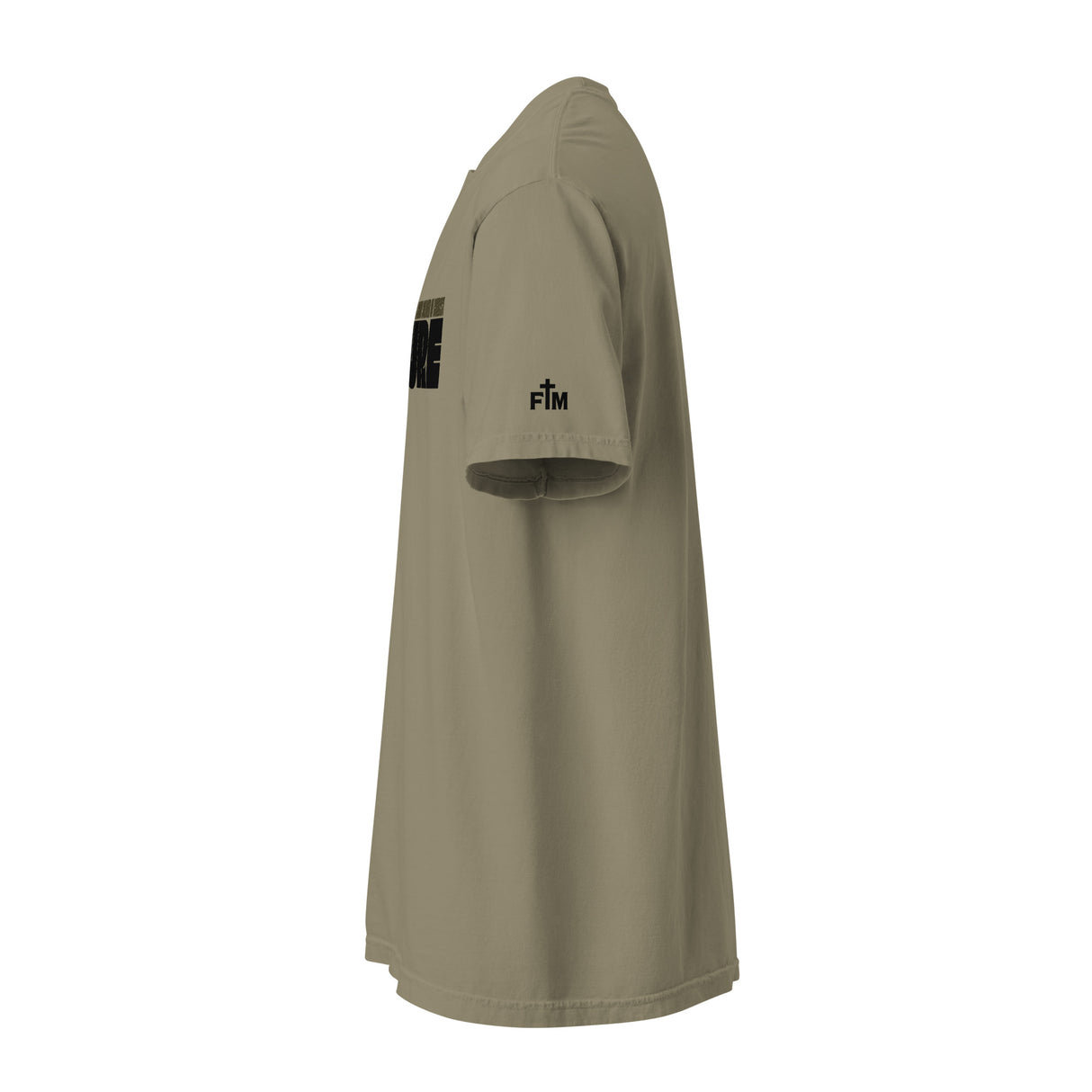 Olive shirt with Faith Mode Logo on Sleeve