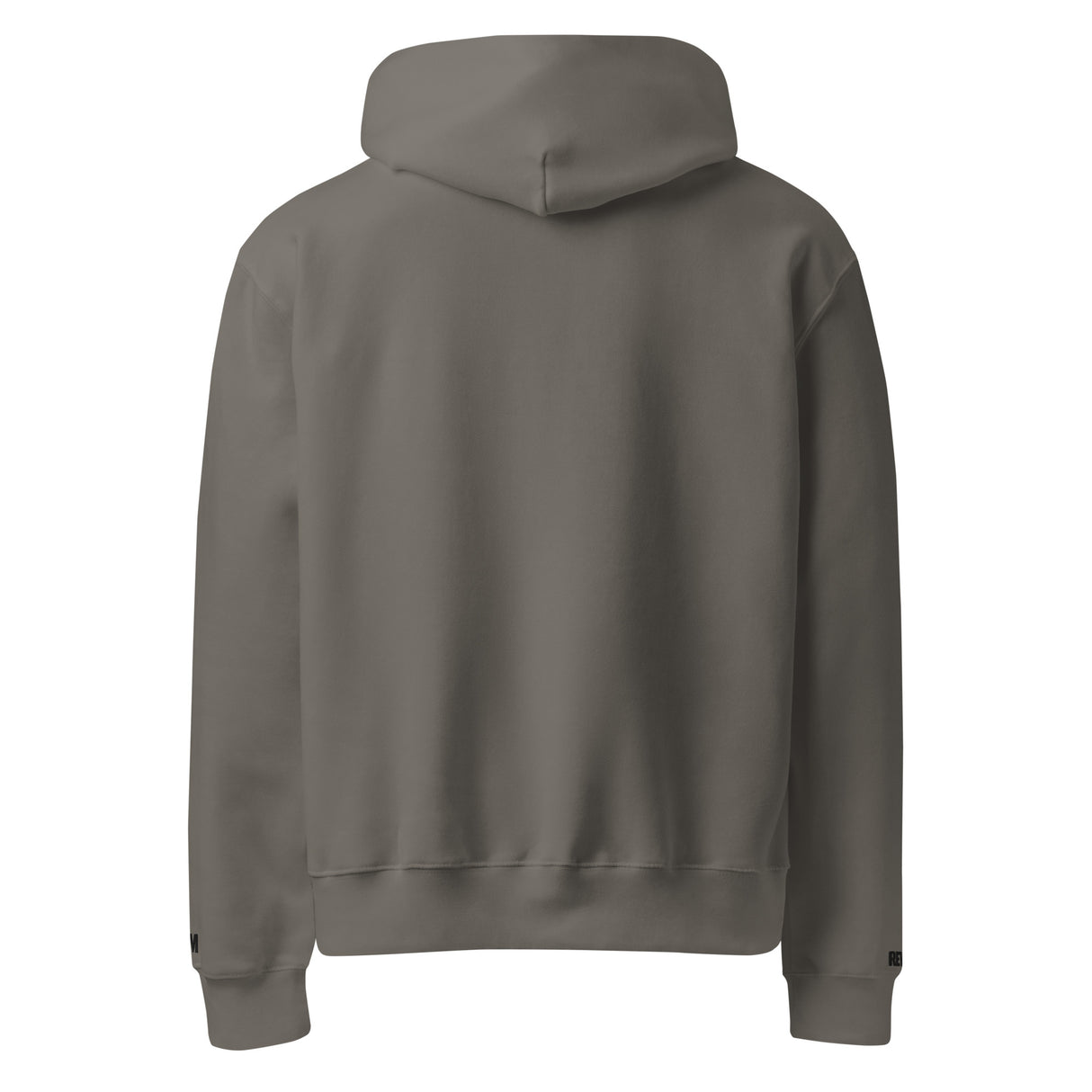 Gray hoodie shown from the back on a white background