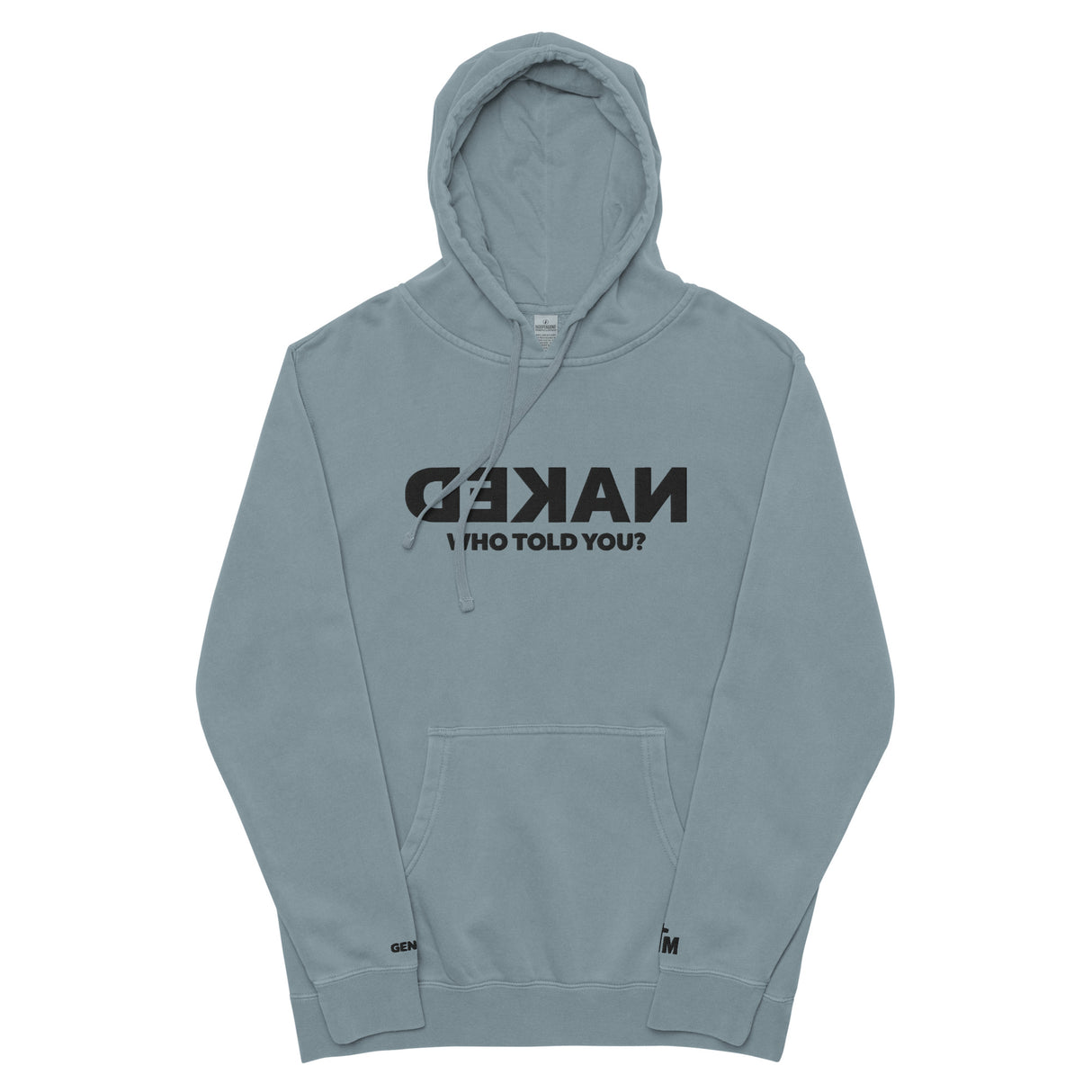 Slate hoodie with black text on a white background