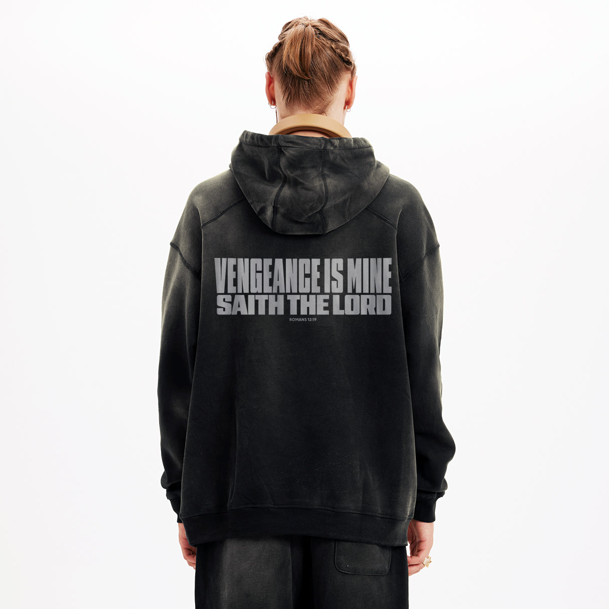 VENGEANCE IS MINE // SAITH THE LORD Oversized Sun-Faded Hoodie