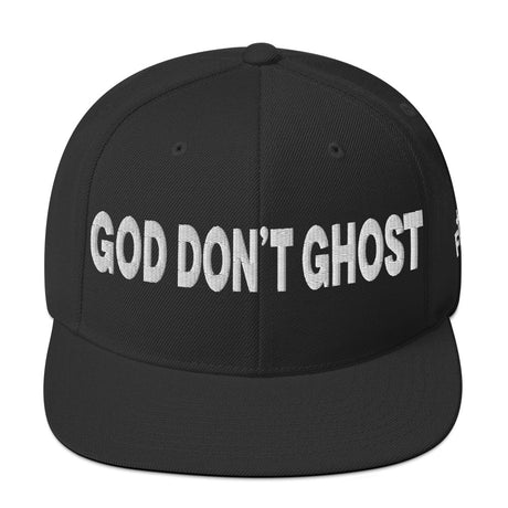 Black God Don't Ghost Snapback Hat with 3D Embroidery - Main Product Image - Front View
