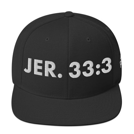 Black cap with 'JER. 33:3' text on a white background