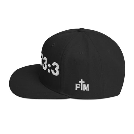 Black cap with Jer. 33:3 design and Faith Mode monogram stitched on the left side