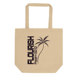 Natural oyster-colored eco tote bag with a dark Flourish Psalm 92:12 design and minimalist palm tree graphic.