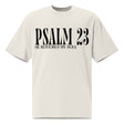 Front view of a faded bone oversized tee featuring black PSALM 23 lettering with He Restores My Soul underneath