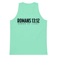 Mint men’s tank top featuring dark navy Romans 13:12 and Armor Of Light typography across the front.
