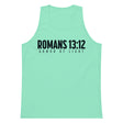 Mint men’s tank top featuring dark navy Romans 13:12 and Armor Of Light typography across the front.
