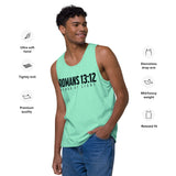 Mint men’s tank top featuring dark navy Romans 13:12 and Armor Of Light typography across the front.