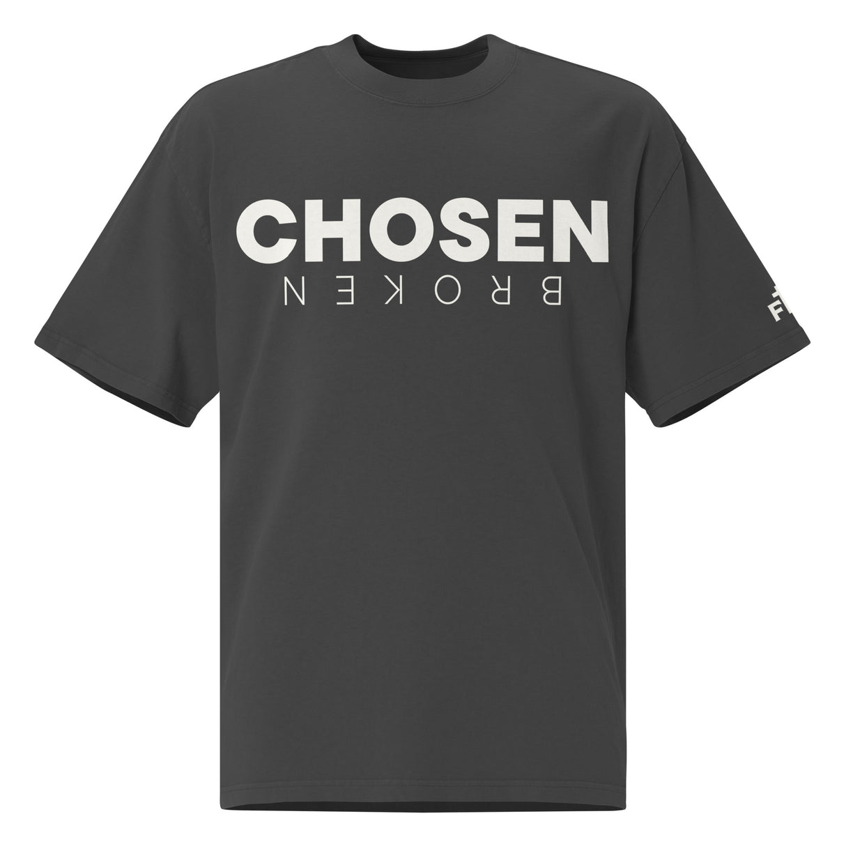 Black t-shirt with 'CHosen BROKEN' text on a white background