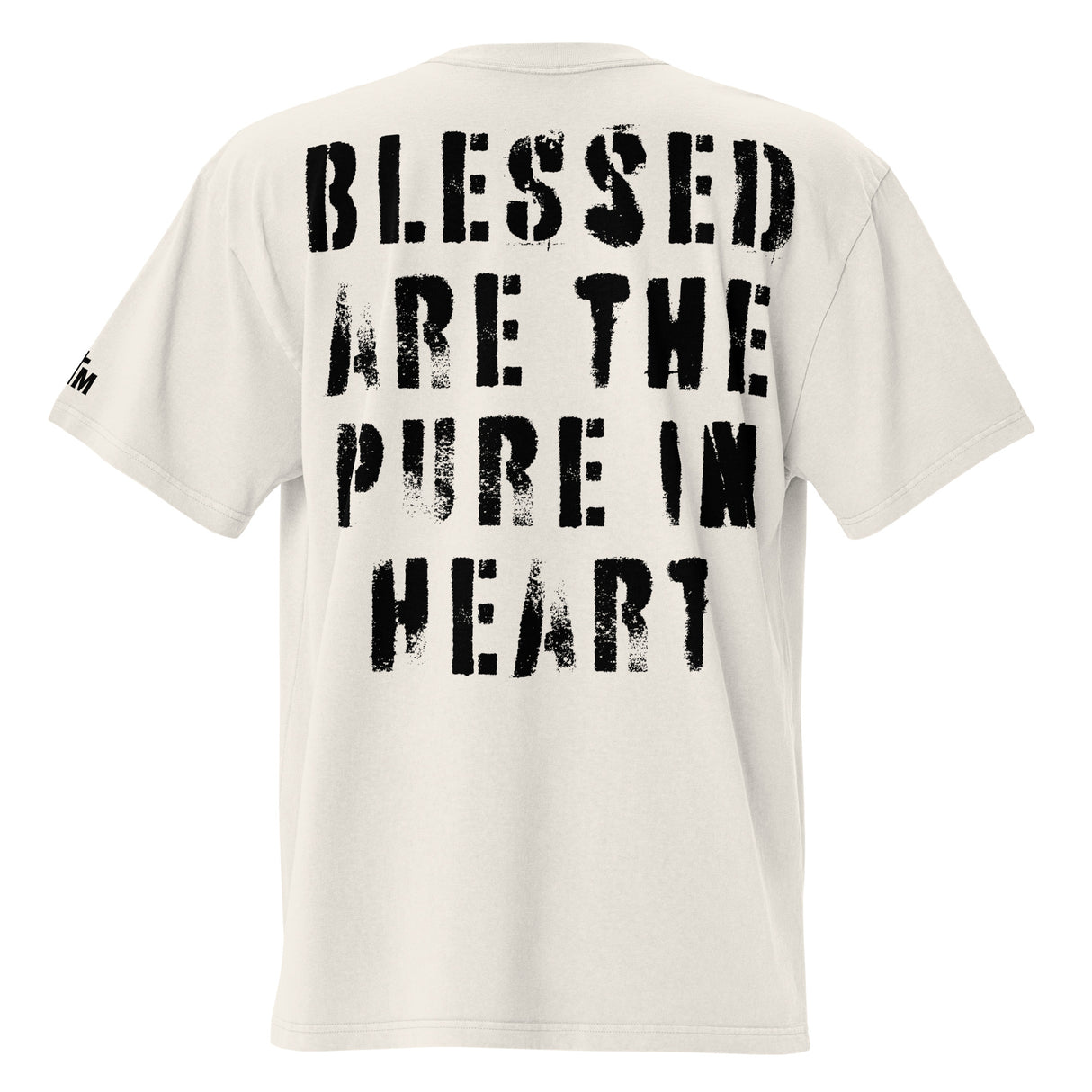 White t-shirt with black text 'BLESSED ARE THE PURE IN HEART' on a white background