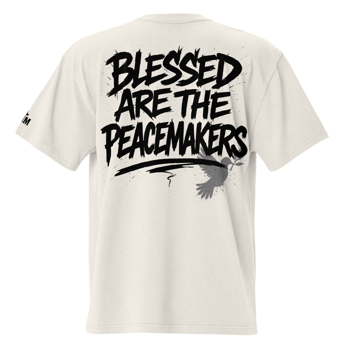 White t-shirt with black text and graphic on the back, displayed on a white background