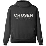 Black hoodie with 'CHosen BROKEN' text on a white background