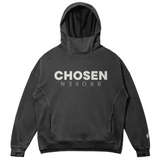 Black hoodie with 'CHosen BROKEN' text on a white background