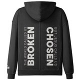 Black hoodie with text on the back on a white background