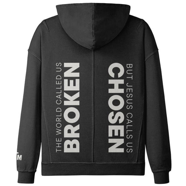 Black hoodie with text on the back on a white background
