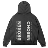Black hoodie with text on the back on a white background