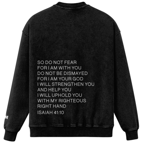 Black sweatshirt with text on the back on a white background