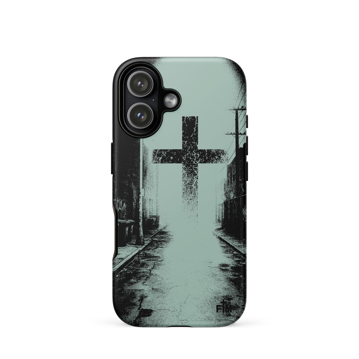 Phone case with a cross design on a white background