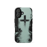 Phone case with a cross design on a white background