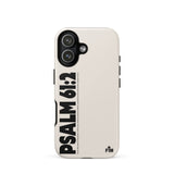 Phone case with 'PSALM 61:2' text on a white background