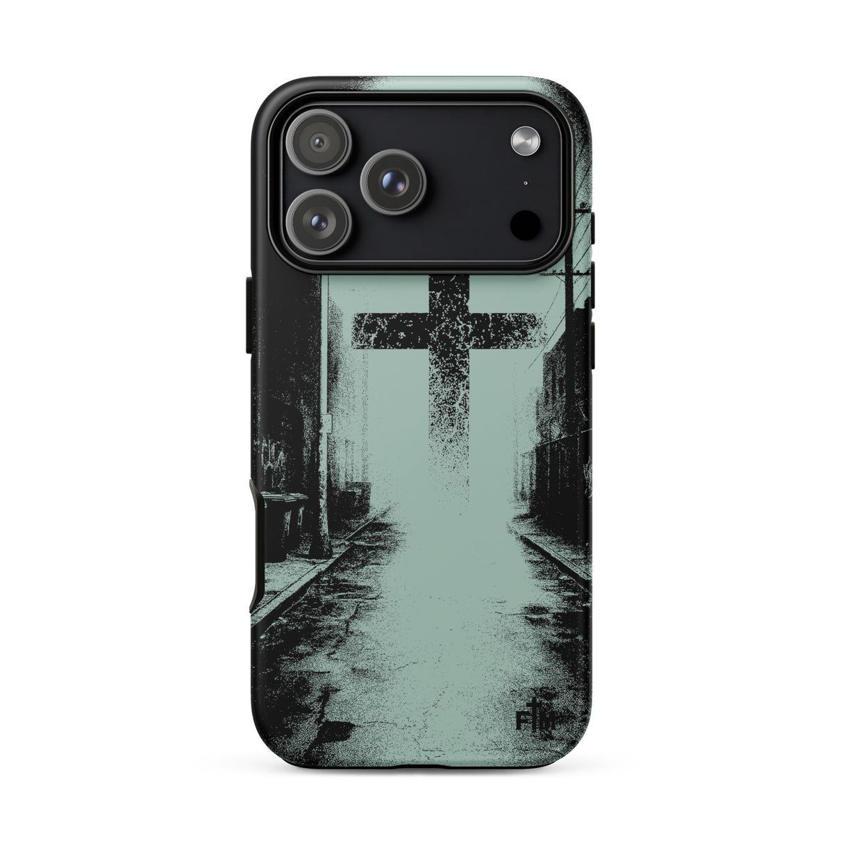Phone case with a cross design on a white background