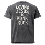 Loving Jesus is Punk Rock Romans 12:2 Denim Shirt - Main Image - Back Print