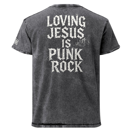 Loving Jesus is Punk Rock Romans 12:2 Denim Shirt - Main Image - Back Print