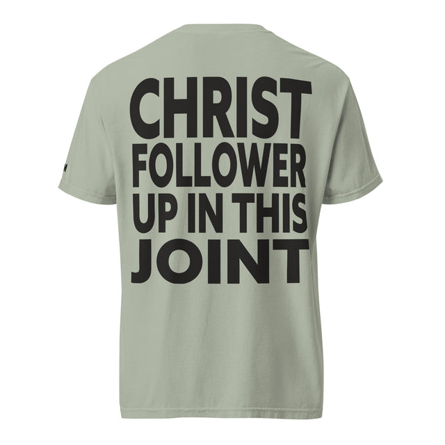 Bay Green Christ Follower Up in This Joint Garment-Dyed Heavyweight Shirt - Main Product Image - Back View