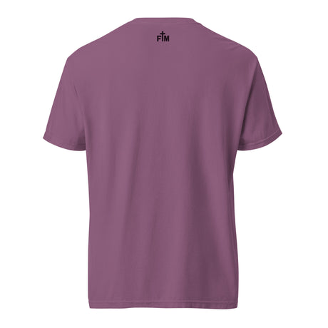 Small Faith Mode "FM" logo printed on the upper back neck of the shirt in dark ink.