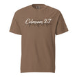 Espresso Brown tee with Colossians 2:7 print in cream white