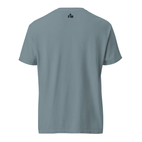Small Faith Mode "FM" logo printed on the upper back neck of the shirt in dark ink.