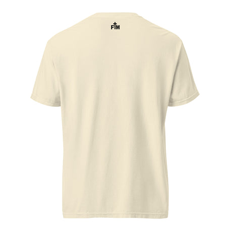 Small Faith Mode "FM" logo printed on the upper back neck of the shirt in dark ink.