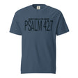 Dark blue font "Psalm 42:7" on a slightly lighter blue shirt and the text "Deep Calls To Deep" printed above.