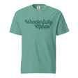 A mint green short-sleeve crewneck t-shirt with 'Wonderfully Made' printed in dark green script across the chest, displayed on a solid white background.