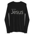 Front View "But First, Jesus" "Matthew 6:33" printed in cream white ink on a black long sleeve shirt