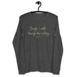 Dark grey heather long sleeve shirt with cream white text "Though I Walk Through The Valley..." and "Psalm 23:4"