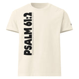 Beige t-shirt with 'PSALM 61:2' text on a white background