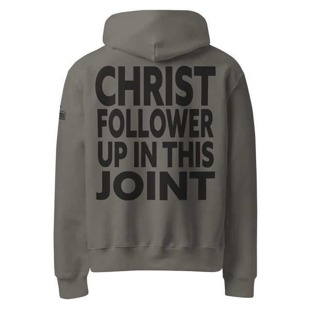 Christ Follower Up in This Joint Oversized Heavyweight Hoodie - Main Product Image - Back View