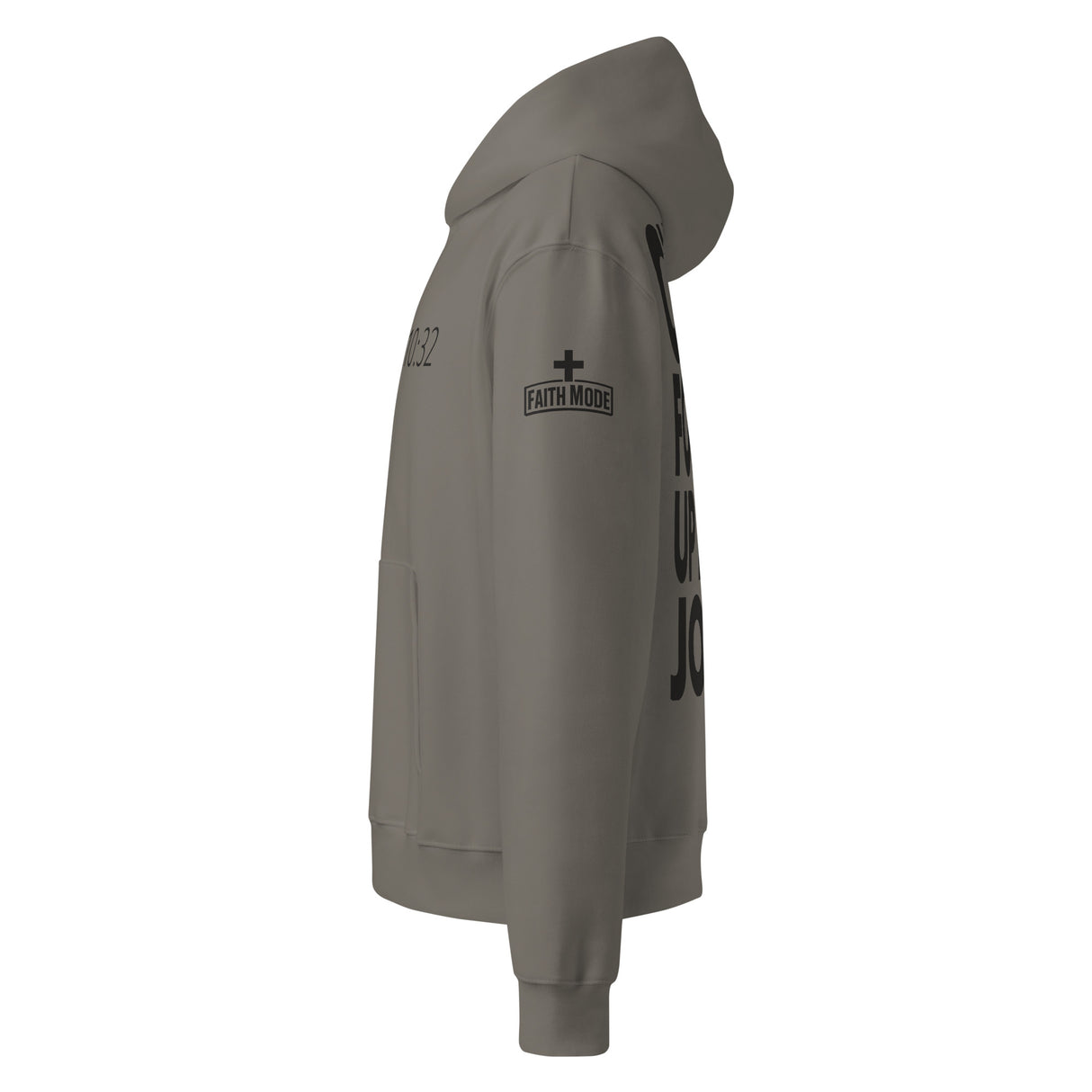 Christ Follower Up in This Joint Oversized Heavyweight Hoodie - Alt Image - Side View with Logo