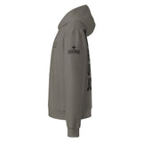 Christ Follower Up in This Joint Oversized Heavyweight Hoodie - Alt Image - Side View with Logo