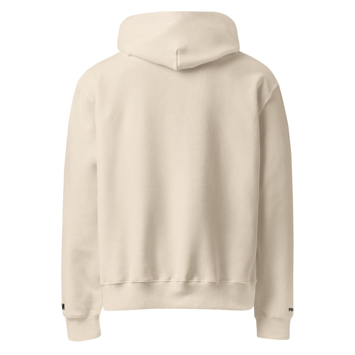 Beige hoodie shown from the back on a white background