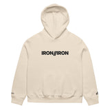 Beige hoodie with 'IRON//IRON' logo on a white background