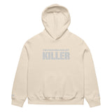 Beige hoodie with text 'I'm Praying for My Killer' on a white background